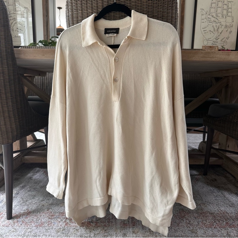 Eskandar Neiman Marcus Cashmere Blend Lightweight Cream Pullover